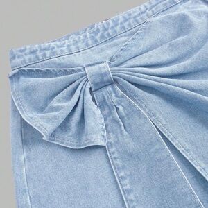 Light Blue Denim Skirt with Bow Detail